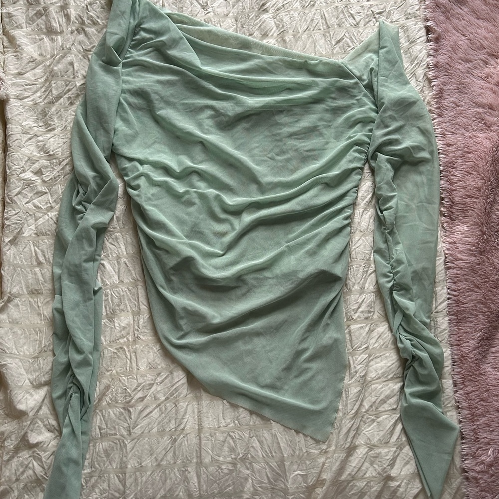 SHEIN Light Green Long Sleeve Blouse